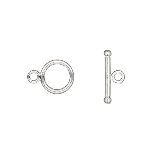 Clasp, toggle, silver-finished "pewter" (zinc-based alloy), 10mm round with ribbed design. Sold per pkg of 20. image number 0