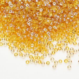 Seed bead glass pkg/50g #11 round, translucent amber AB