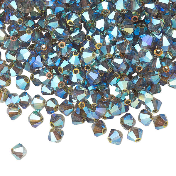Bead 48pk black diamond AB 2X, Preciosa Czech crystal 4mm bicone image number 0