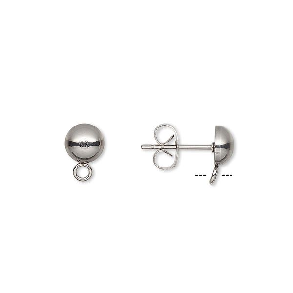 Earstud, stainless steel, 6mm half ball with open loop. Sold per pkg of 50 pairs. image number 0