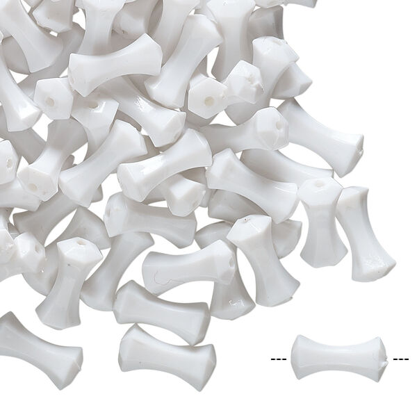 Bead, vintage German acrylic, white, 10x4.5mm fancy round tube. Sold per pkg of 100. image number 1