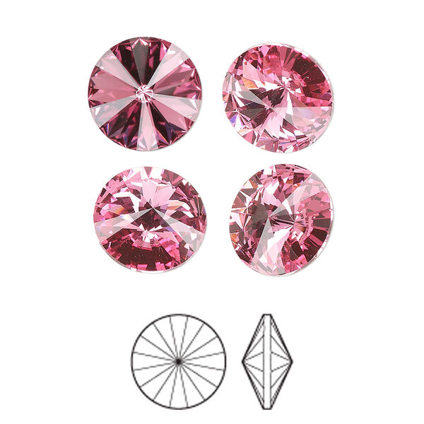 Chaton 6pk rose foil back, Preciosa MAXIMA Czech crystal rhinestone 12mm rivoli image number 0