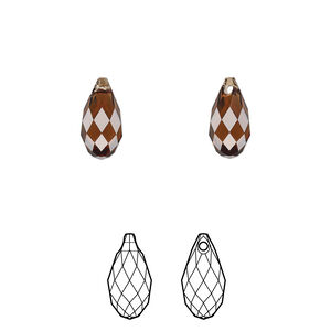 Briolette 1pkg144 smoked topaz, Swarovski® ReCreated™, 11x5.5mm pendant drop 6010