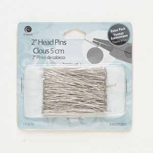 Head pin 1pkg315 silver-finished steel, 2 inches, 23 gauge.
