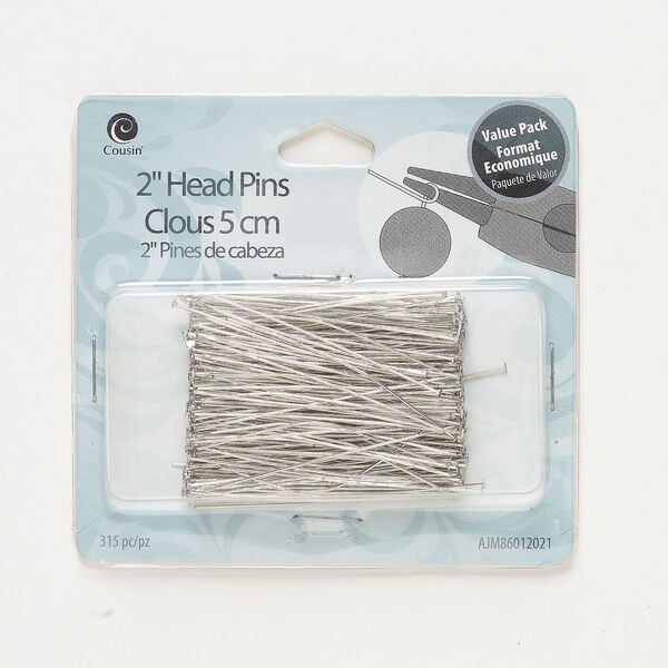 Head pin 1pkg315 silver-finished steel, 2 inches, 23 gauge. image number 0