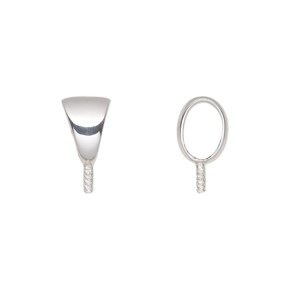 Bail, fine silver, 14.5x7mm with 4mm peg, fits bead with 1.5mm hole. Sold individually. image number 0