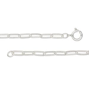 Chain 1pkg1 sterling silver paperclip, 2.6mm textured / springring clasp, 18 inch