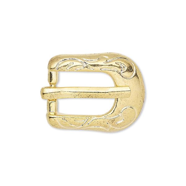 Clasp, gold-finished "pewter" (zinc-based alloy), 24x19mm single-sided buckle with swirl design, 14x9.5mm inside diameter. Sold per pkg of 2. image number 0