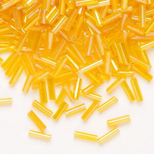 Bead, Ming Tree™, bugle bead, glass, pkg/1/4 pound, 1/4 inch, rainbow translucent orange.