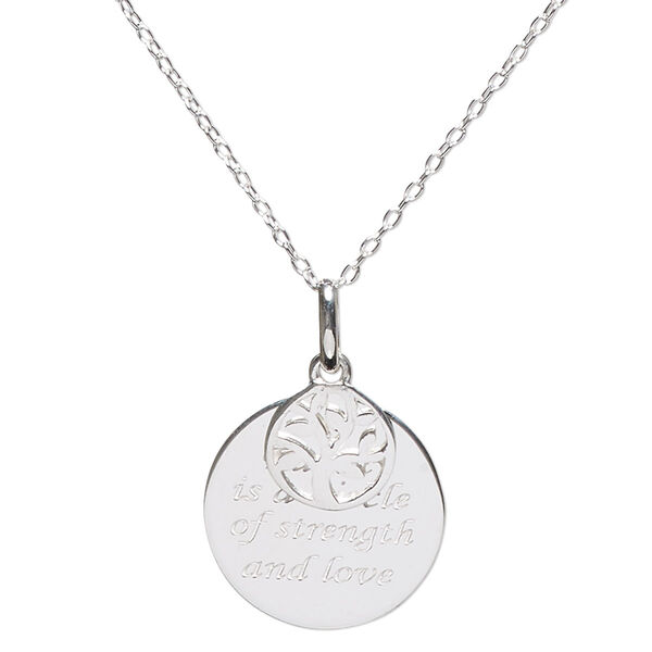 Necklace, Create Compliments®, round charm with "Family is a circle of strength and love" and sterling silver chain, wearable at 16 and 18 inches. Sold individually. image number 0