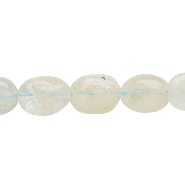 Bead, aquamarine (heated), 10x8mm-14x10mm hand-cut puffed oval, D grade, Mohs hardness 7-1/2 to 8. Sold per 14-inch strand. image number 0