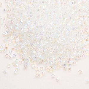 Seed bead, Delica®, glass, pkg/7.5g, #11 cut, translucent rainbow crystal clear (DBC-0051).