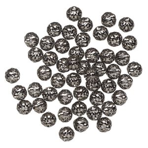 Bead, gunmetal-finished brass, 12x11mm oval with cutout design. Sold per pkg of 50.