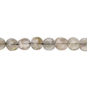 Labradorite 1pkg1, hand-cut faceted flat round bead natural 8 inch 6-8mm
