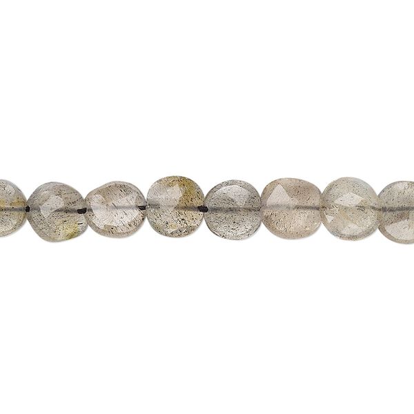 Labradorite 1pkg1, hand-cut faceted flat round bead natural 8 inch 6-8mm image number 0