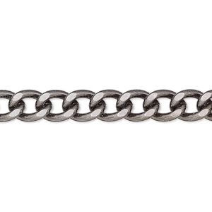 Chain 1pkg1 gunmetal-plated curb, 7mm flat, steel 50 foot unfinished