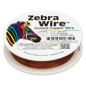 Wire, Zebra Wire™, color-coated copper, brown, round, 24 gauge. Sold per 20-yard spool.