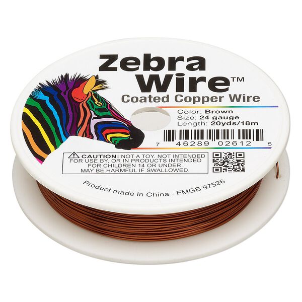 Wire, Zebra Wire™, color-coated copper, brown, round, 24 gauge. Sold per 20-yard spool. image number 0