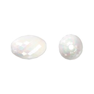 Bead, acrylic, white AB, 16x11mm faceted oval. Sold per 100-gram pkg, approximately 80 beads.
