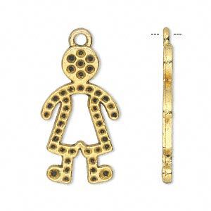 Charm, antiqued gold-finished "pewter" (zinc-based alloy), 29x16mm single-sided boy with (35) PP10, (7) PP15 and (2) PP18 settings. Sold per pkg of 10.