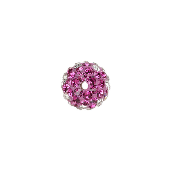 Bead, Egyptian glass rhinestone / epoxy / resin, clear / dark pink / fuchsia, 12mm round with pav&eacute; wave design. Sold individually. image number 1