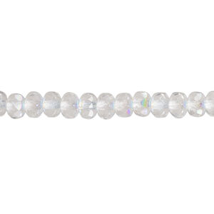 Bead, Czech fire-polished glass, clear AB, 5x4mm faceted rondelle. Sold per 15-1/2" to 16" strand.