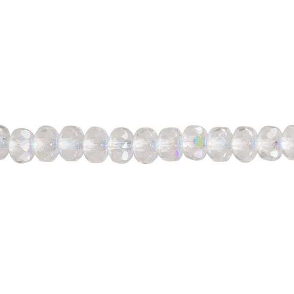 Bead, Czech fire-polished glass, clear AB, 5x4mm faceted rondelle. Sold per 15-1/2" to 16" strand. image number 0