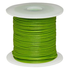 Cord, leather (dyed), green, 1-1.2mm round. Sold per 25-yard spool.