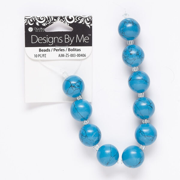Bead, "turquoise" (resin) (imitation), turquoise blue, 16mm round. Sold per pkg of 10. image number 0