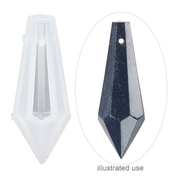 Mold, silicone, white, 41 x 15 x 15mm faceted teardrop. Sold individually. image number 0
