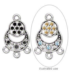 Drop, antiqued silver-plated "pewter" (zinc-based alloy), 23x18mm single-sided fancy crescent with 3 loops and (9) PP21 and (1) PP16 settings. Sold per pkg of 10.