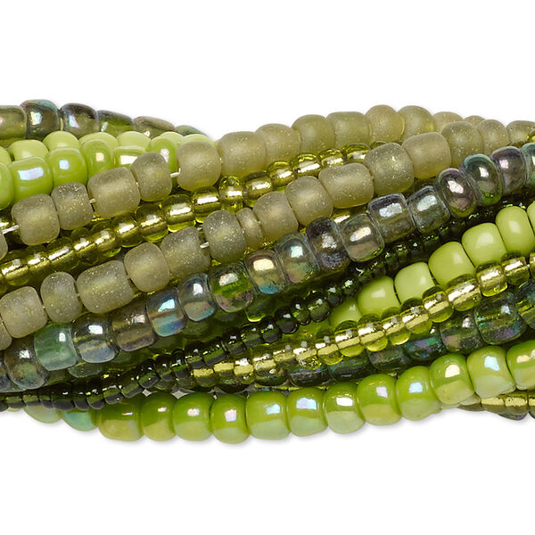 Seed bead mix, glass, pkg/(20)14inch, #6 round, mixed mixed colors. image number 0