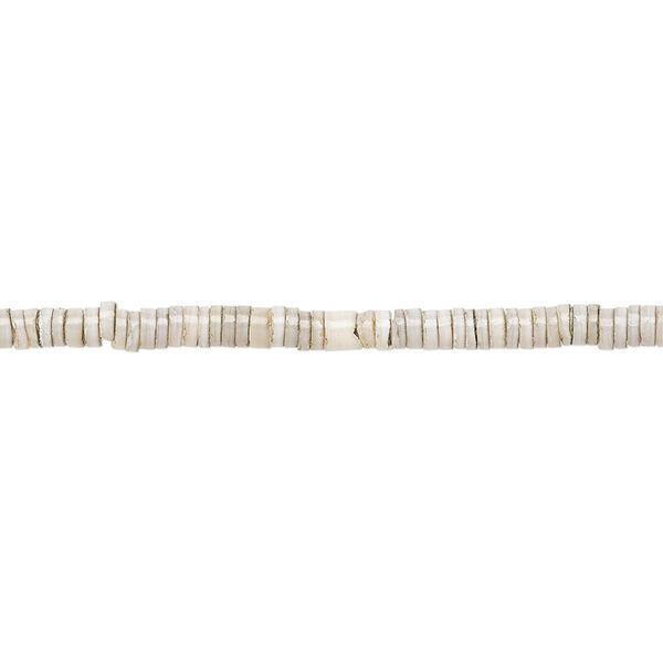 Bead, grey oyster shell (natural), 2-3mm hand-cut heishi, Mohs hardness 3-1/2. Sold per 15-1/2" to 16" strand. image number 0