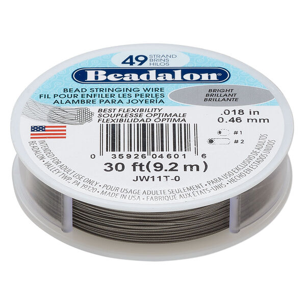 Wire, Beadalon®, nylon and stainless steel, bright, 49 strand, 0.018-inch diameter. Sold per 30-foot spool. image number 0