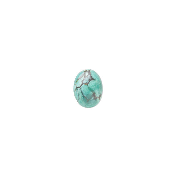 Cabochon, turquoise (dyed / stabilized), 8x6mm calibrated oval, C grade, Mohs hardness 5 to 6. Sold per pkg of 4. image number 0