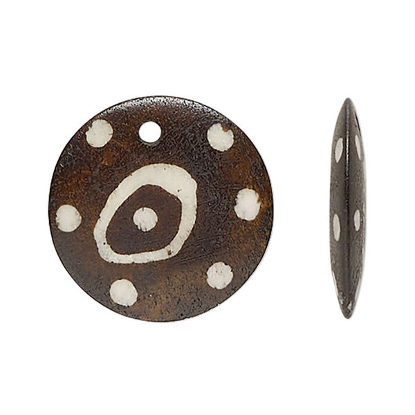 Drop, bone (dyed), black and tan, 23-24mm double-sided flat round. Sold per pkg of 4. image number 0