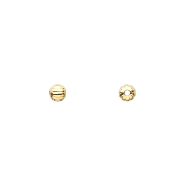 Bead, gold-plated brass, 4mm corrugated round. Sold per pkg of 100. image number 0