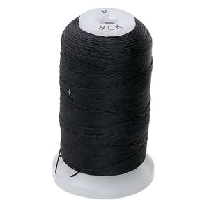 Thread, Purely Silk™, 3-ply, black, size C. Sold per 310-yard spool.