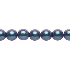 Bead, Czech glass druk, metallic blue, 8mm round. Sold per 15-1/2" to 16" strand, approximately 50 beads.