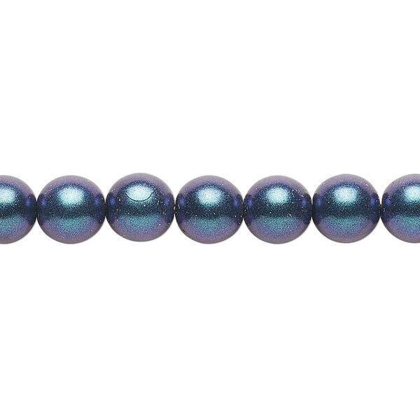 Bead, Czech glass druk, metallic blue, 8mm round. Sold per 15-1/2" to 16" strand, approximately 50 beads. image number 0