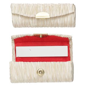 Lipstick case, rayon / gold-finished steel / glass, cream, 3-1/2x1-1/2-inch. Sold per pkg of 2.