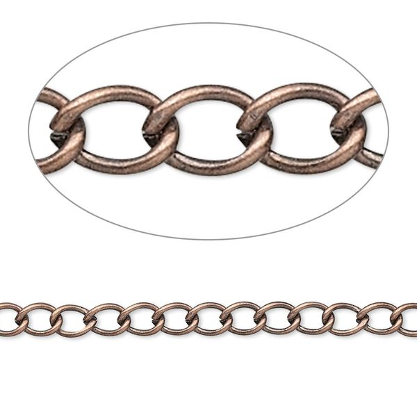 Chain, antique copper-plated brass, 3.5mm curb. Sold per pkg of 5 feet. image number 0