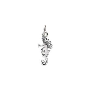 Charm, sterling silver, 13x7mm seahorse. Sold individually.