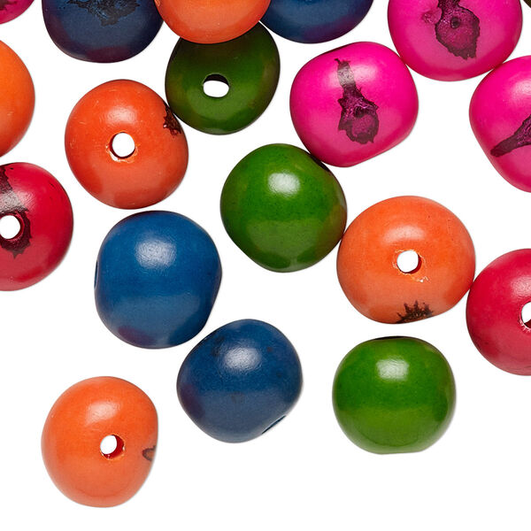 Bead, acai nut (dyed), assorted colors, 8-10mm round. Sold per pkg of 50. image number 0