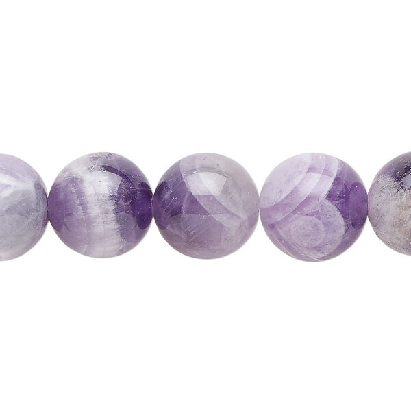 Bead, banded amethyst (natural), 12mm round, B grade, Mohs hardness 7. Sold per 15-1/2" to 16" strand. image number 0