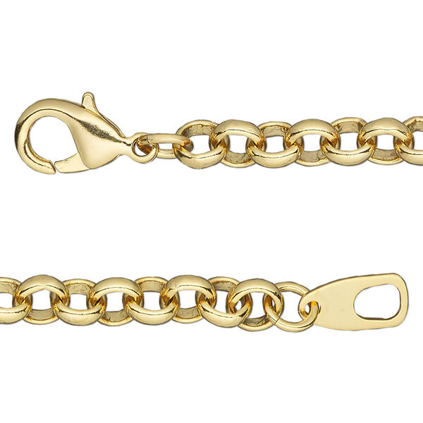 Chain, gold-finished brass, 6mm rolo, 18 inches with lobster claw clasp. Sold individually. image number 0