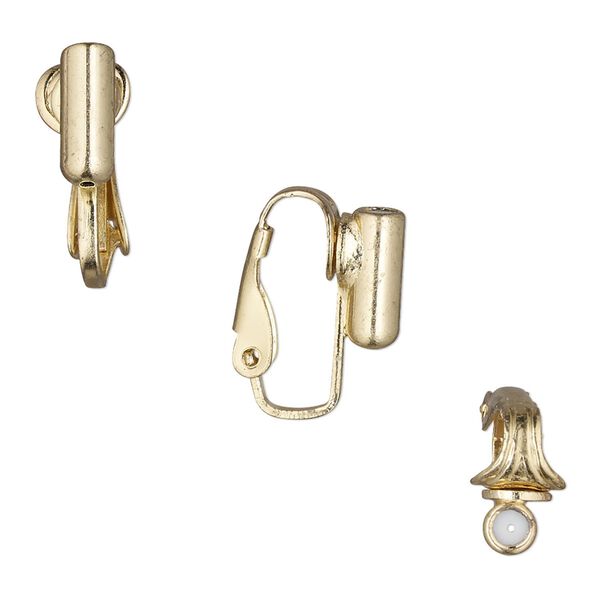 Earclip converter, Comfees™, gold-finished steel, 18mm overall with 9.5mm barrel. Sold per pkg of 2 pairs. image number 0