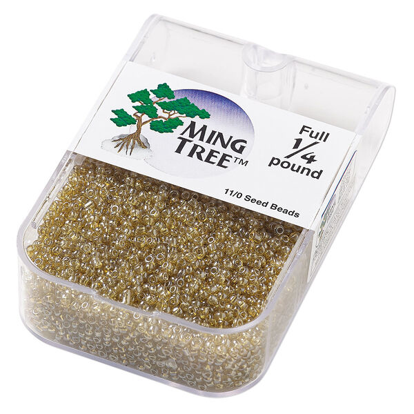 Seed bead, Ming Tree™, glass, pkg/1/4 pound, #11 round, translucent luster amber yellow. image number 0
