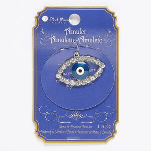Focal, enamel / glass / silver-finished "pewter" (zinc-based alloy), multicolored, 34x20mm single-sided evil eye. Sold individually.