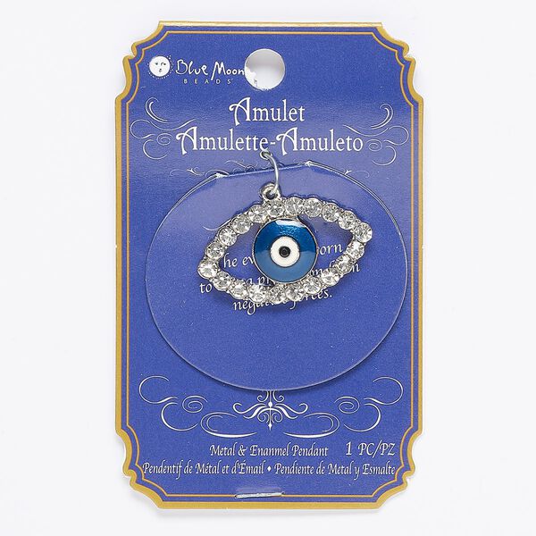 Focal, enamel / glass / silver-finished "pewter" (zinc-based alloy), multicolored, 34x20mm single-sided evil eye. Sold individually. image number 0
